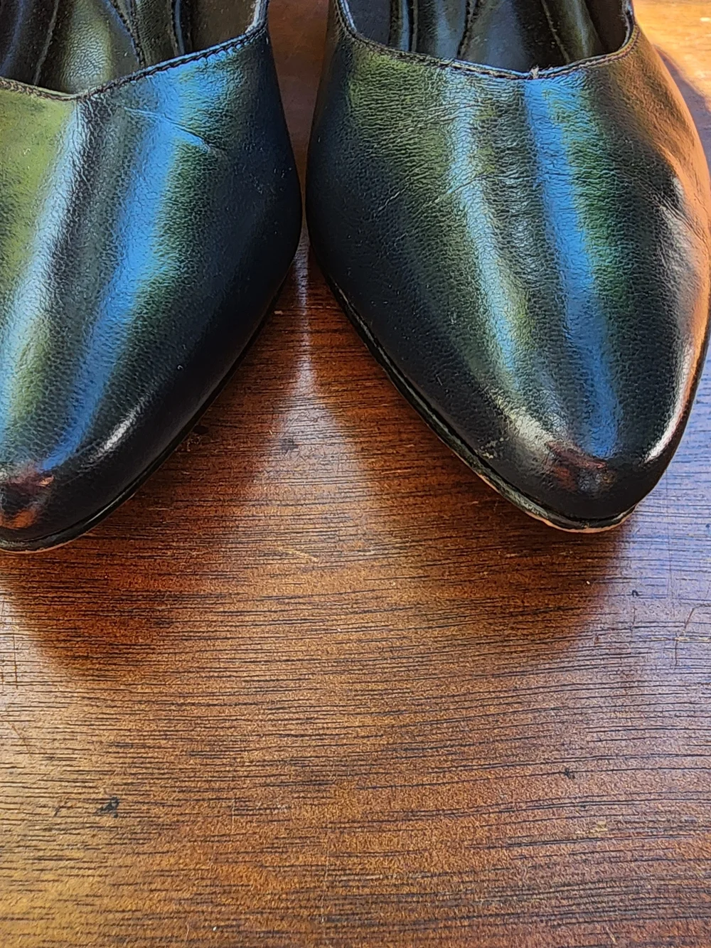 Vintage Hush Puppies Black Leather Pointed Toe Slingback Kitten Heels USA [12W]